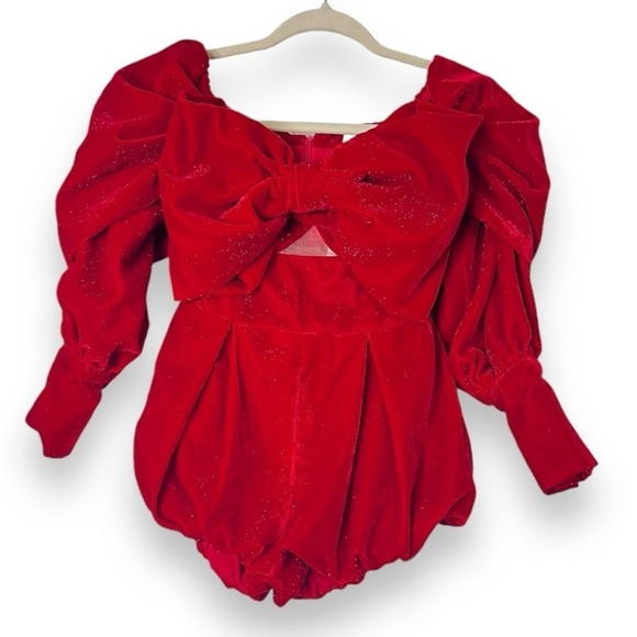 Nana Jacqueline Los Angeles Averi Red Velvet Sparkle Jumpsuit Romper EUC - Picture 3 of 11